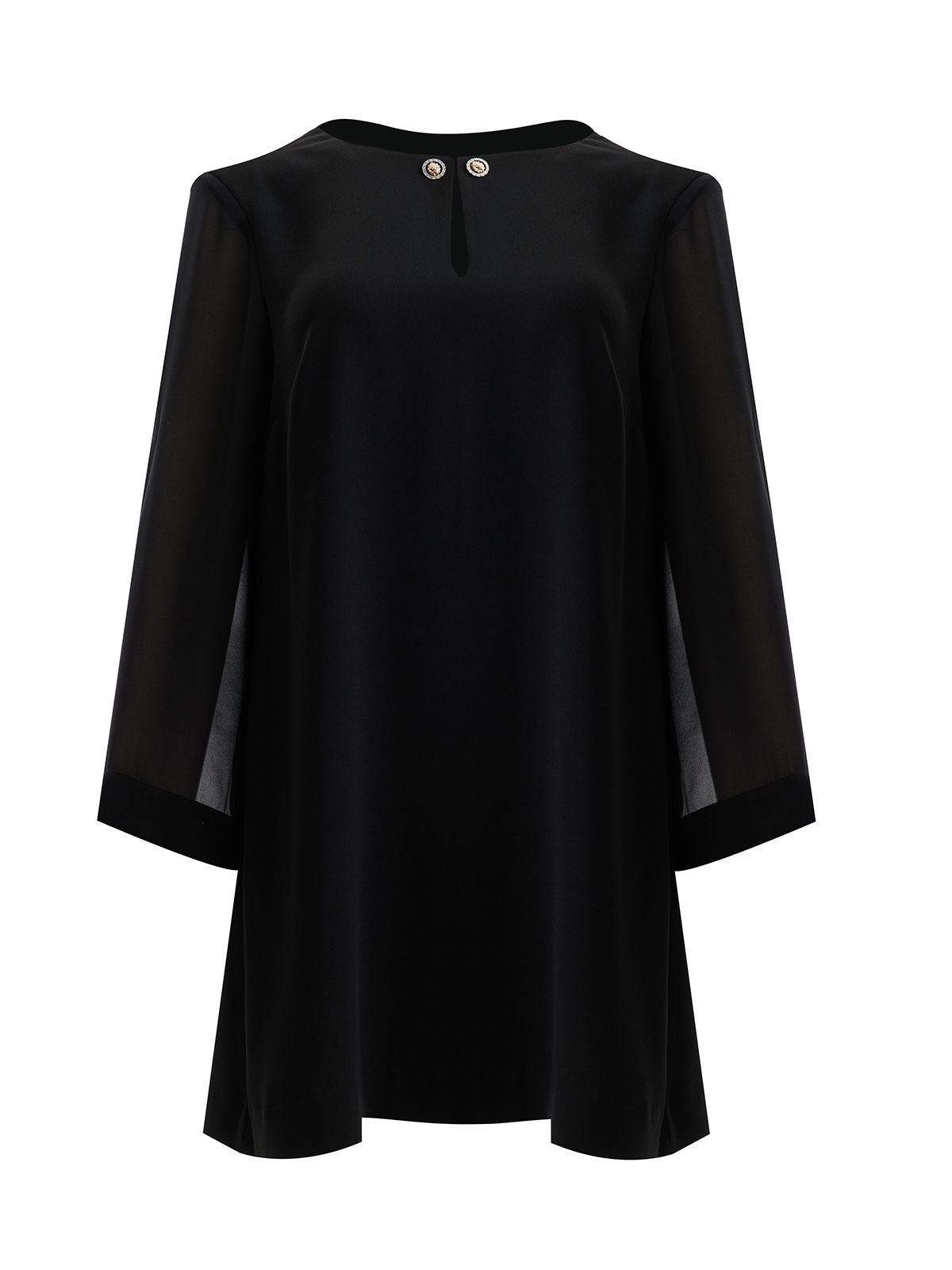 Dress with sheer sleeves and embellished neckline