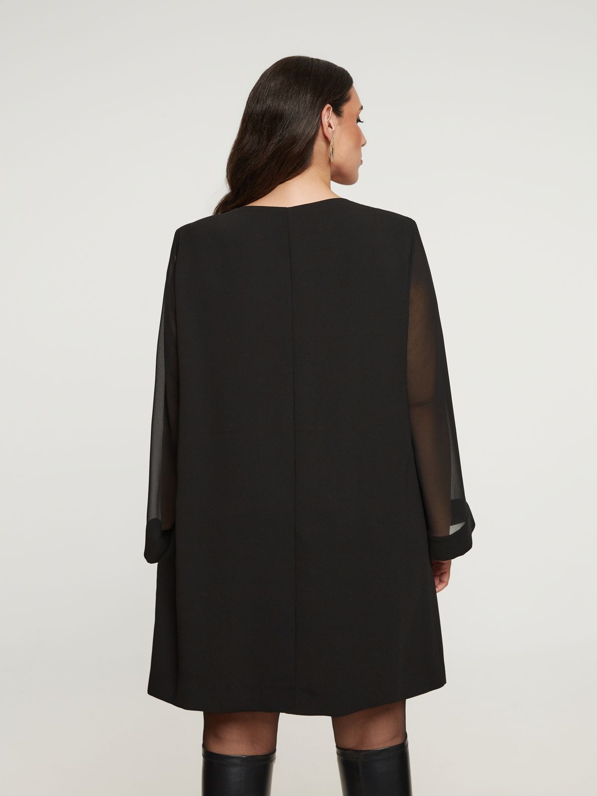 Dress with sheer sleeves and embellished neckline