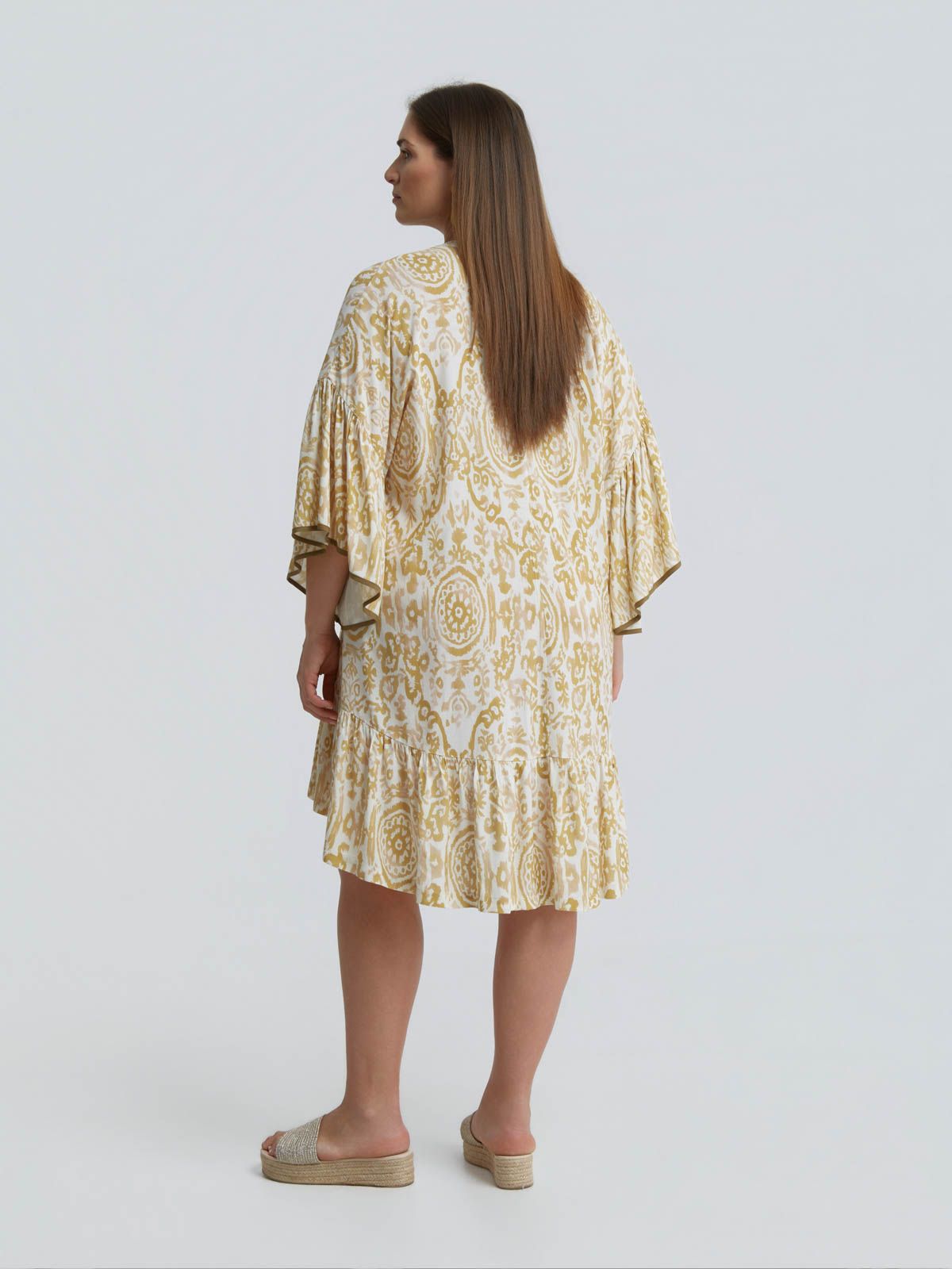 Printed viscose dress with flowy sleeves