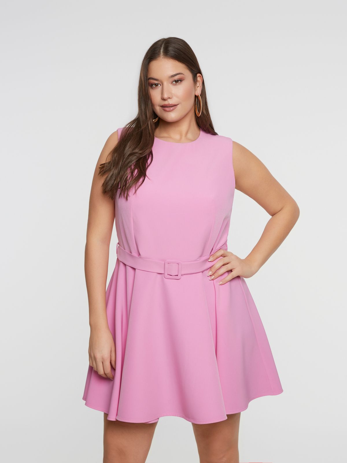 Flare mini dress with belt