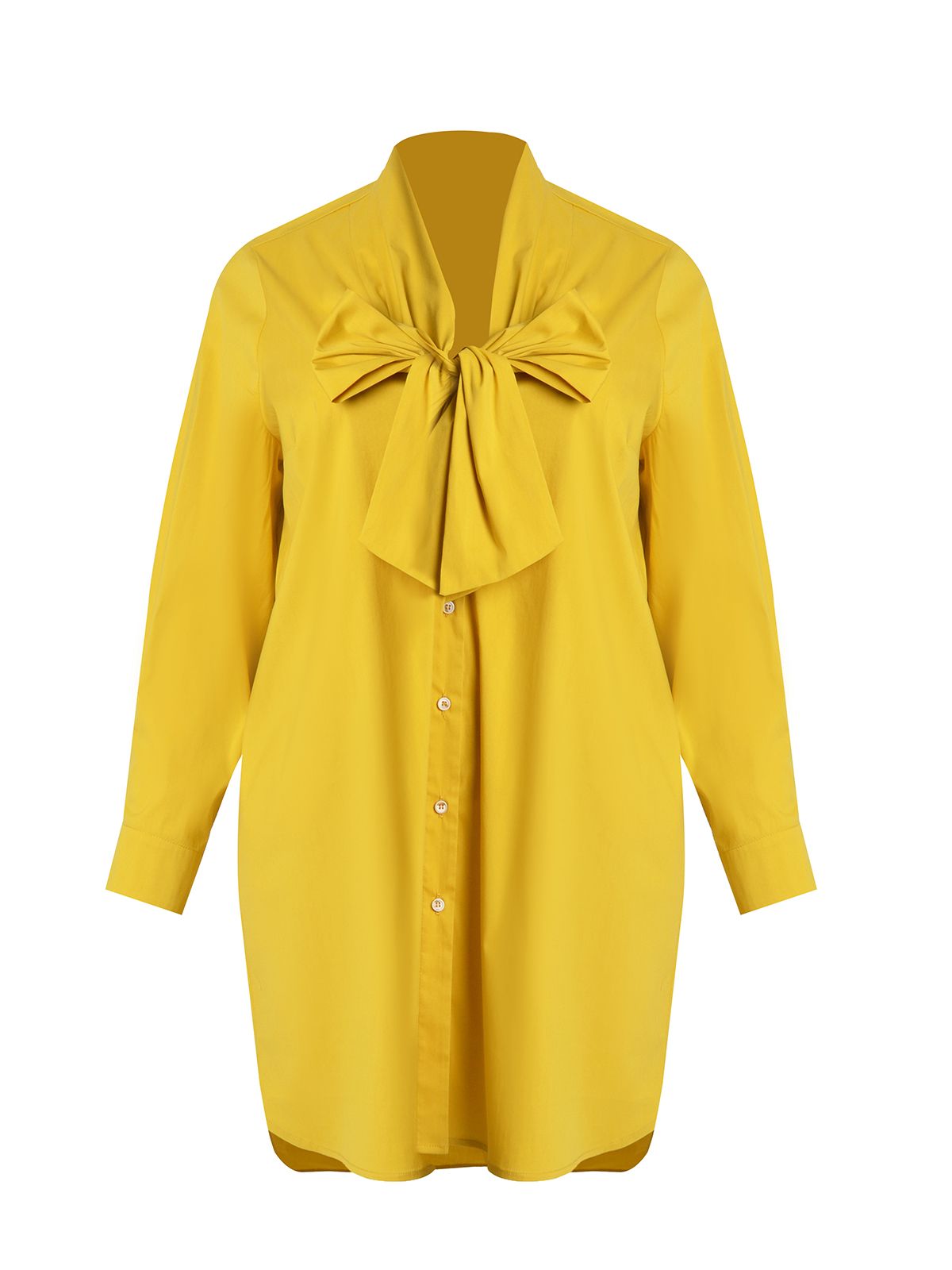 Poplin long-sleeve shirt dress with tie neck detail