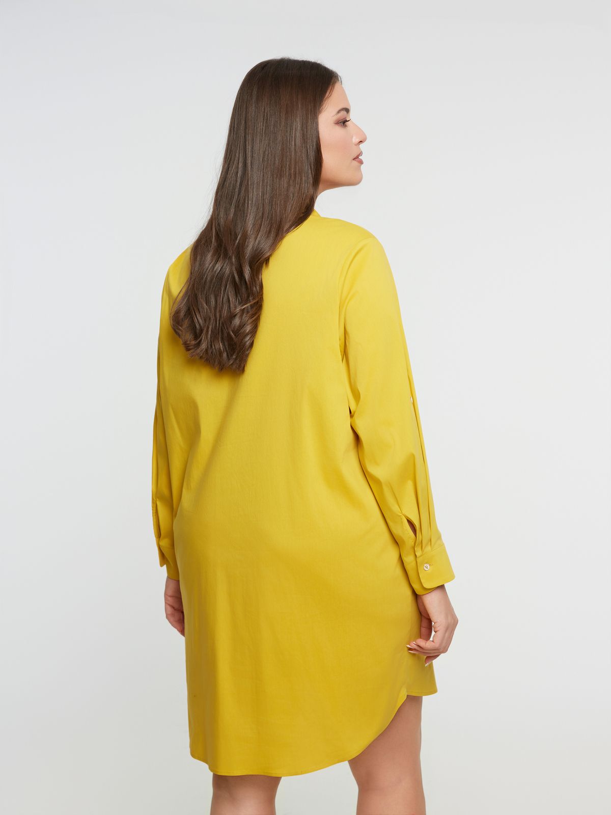 Poplin long-sleeve shirt dress with tie neck detail