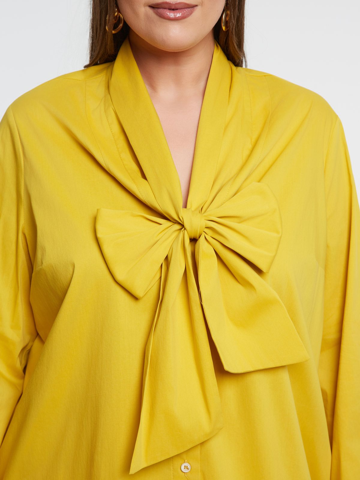 Poplin long-sleeve shirt dress with tie neck detail