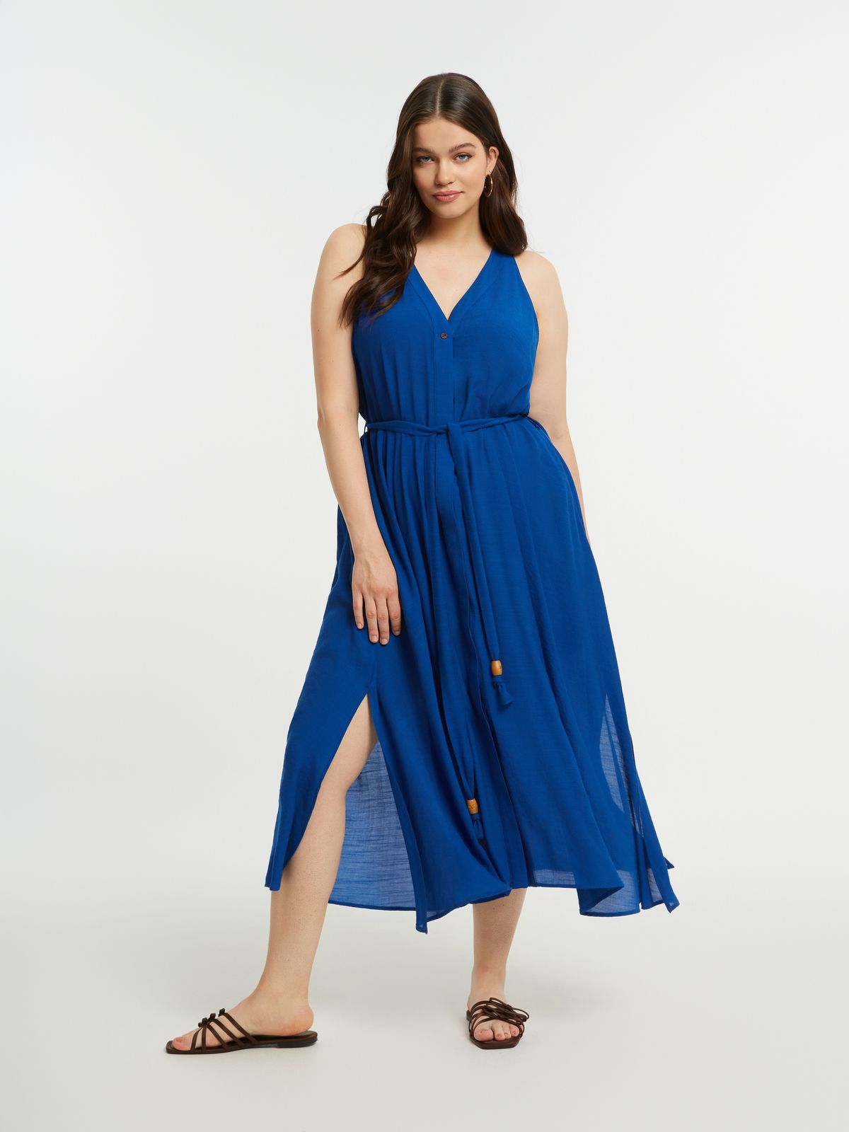 Sleeveless viscose dress with self-tie belt | mat fashion Sleeveless viscose dress with self-tie belt | mat fashion