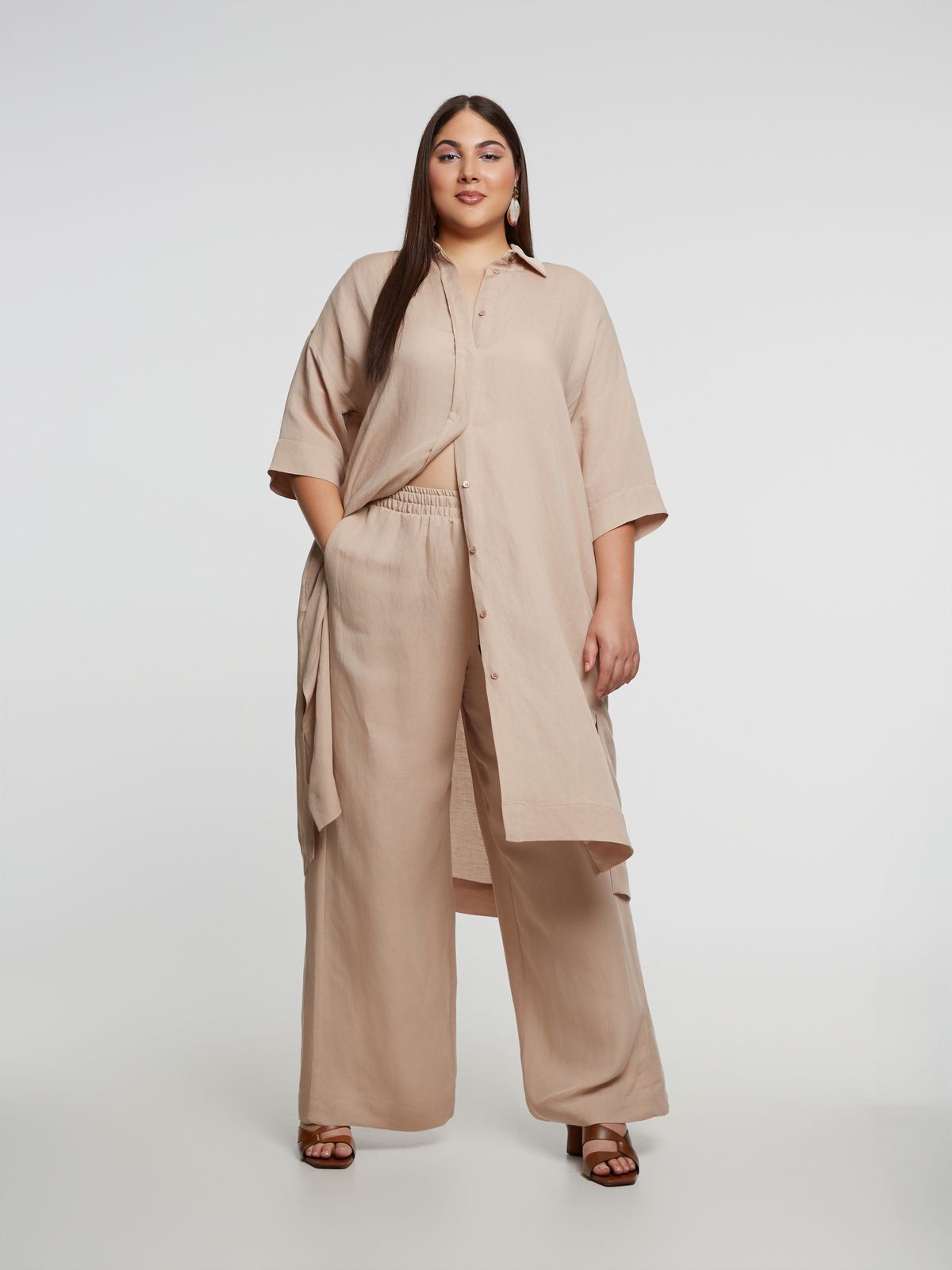 Relaxed viscose/linen shirt-dress