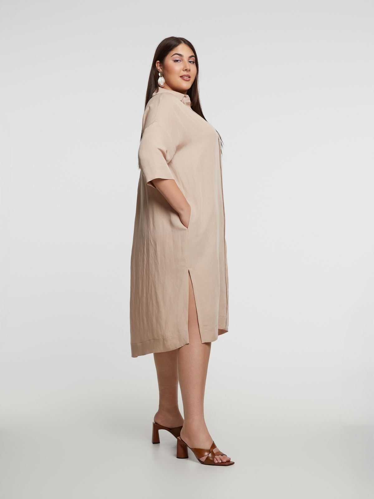 Relaxed viscose/linen shirt-dress