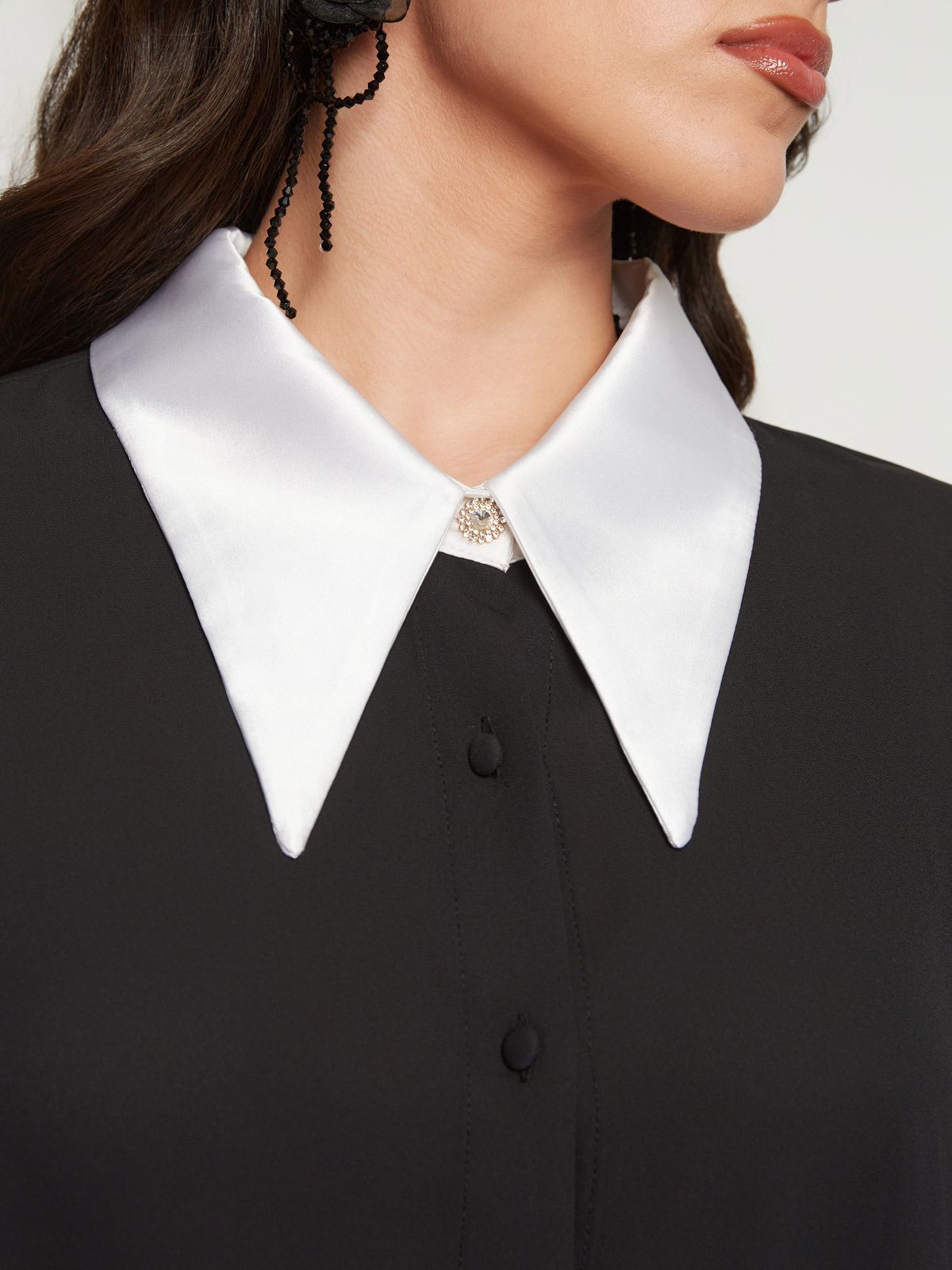 Satin shirt-dress with contrast collar and cuffs