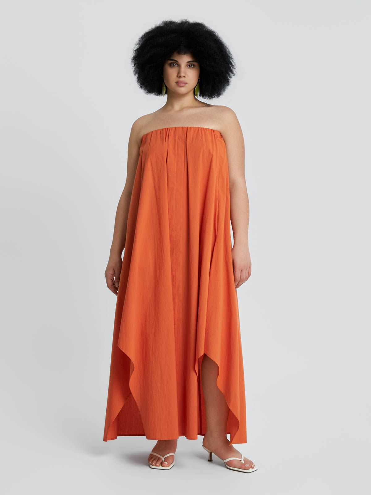 Strapless cotton poplin dress