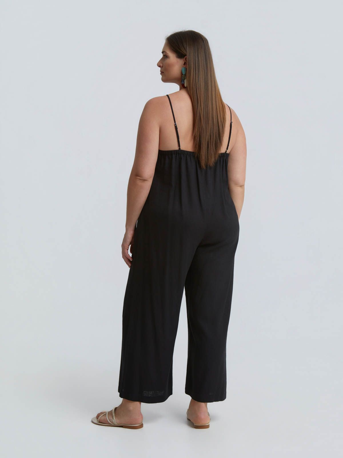 Linen-blend minimal jumpsuit with spaghetti straps