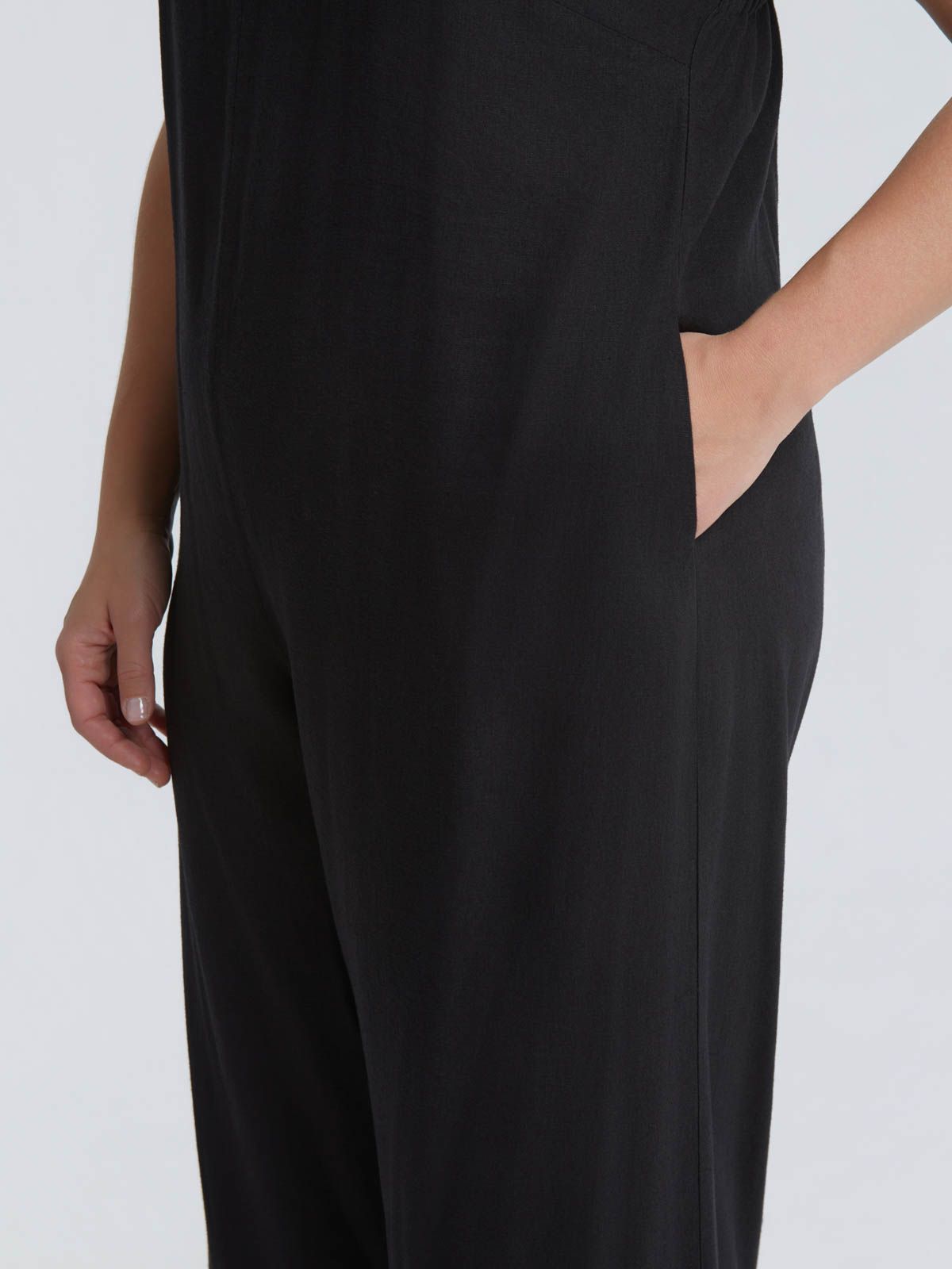Linen-blend minimal jumpsuit with spaghetti straps
