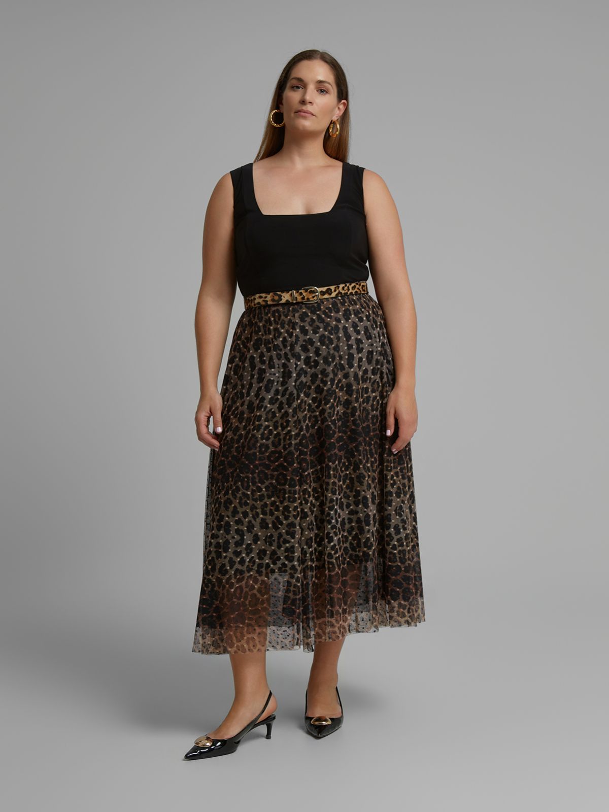 Leopard print pleated midi skirt