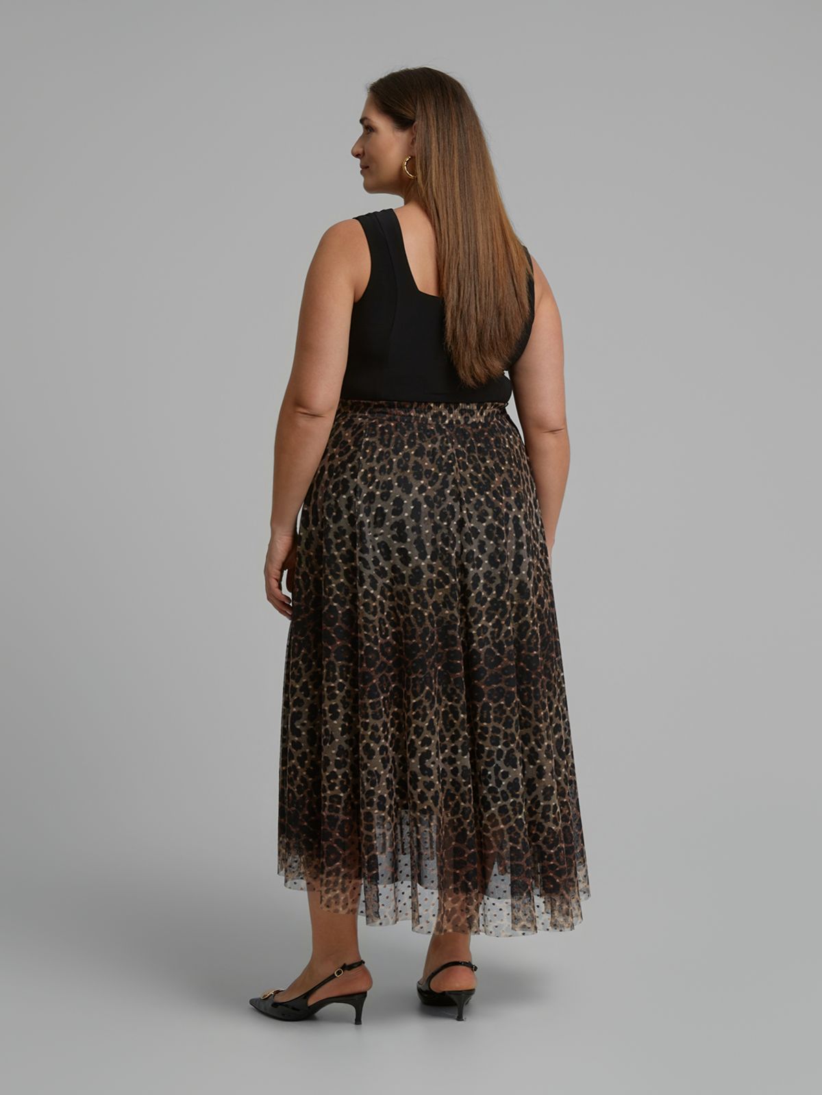 Leopard print pleated midi skirt