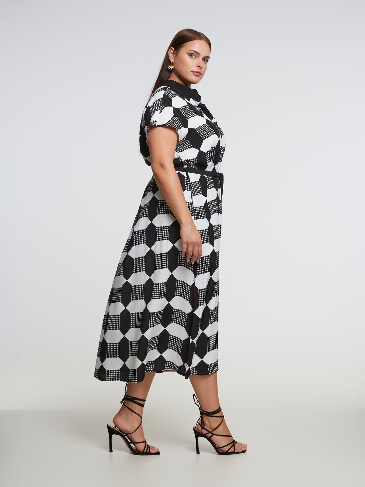 Geometric print viscose shirt-dress