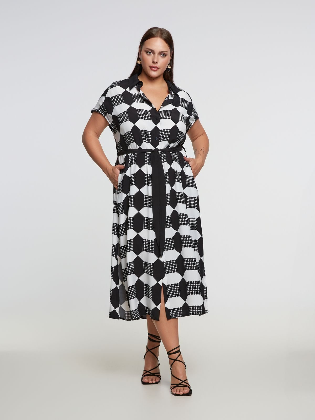 Geometric print viscose shirt-dress