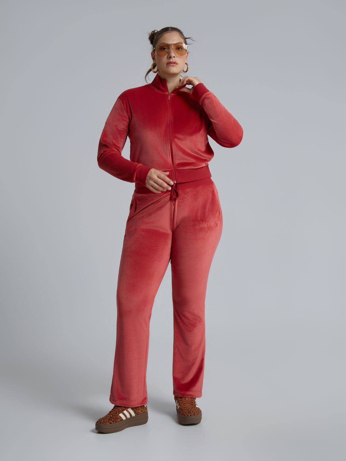 Adidas Glam Velvet Tracksuit Red
