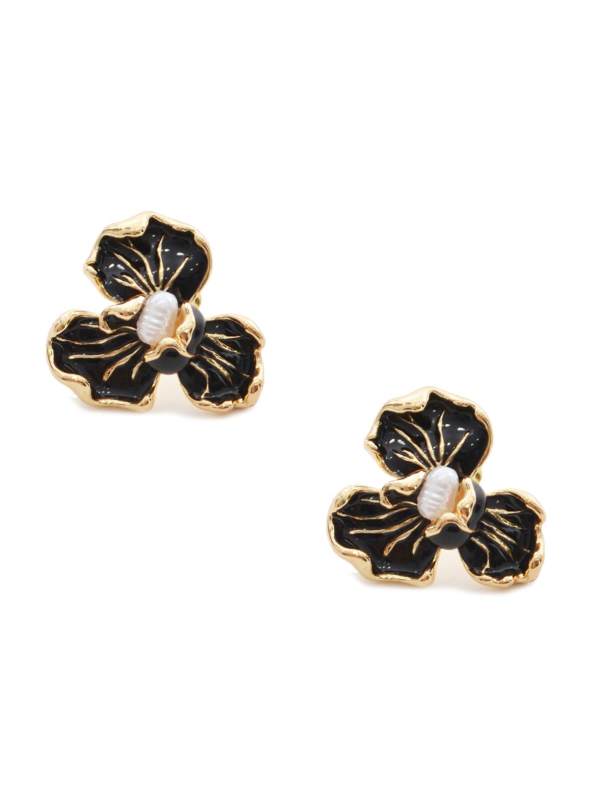 Gold-tone enamel flower stud earrings