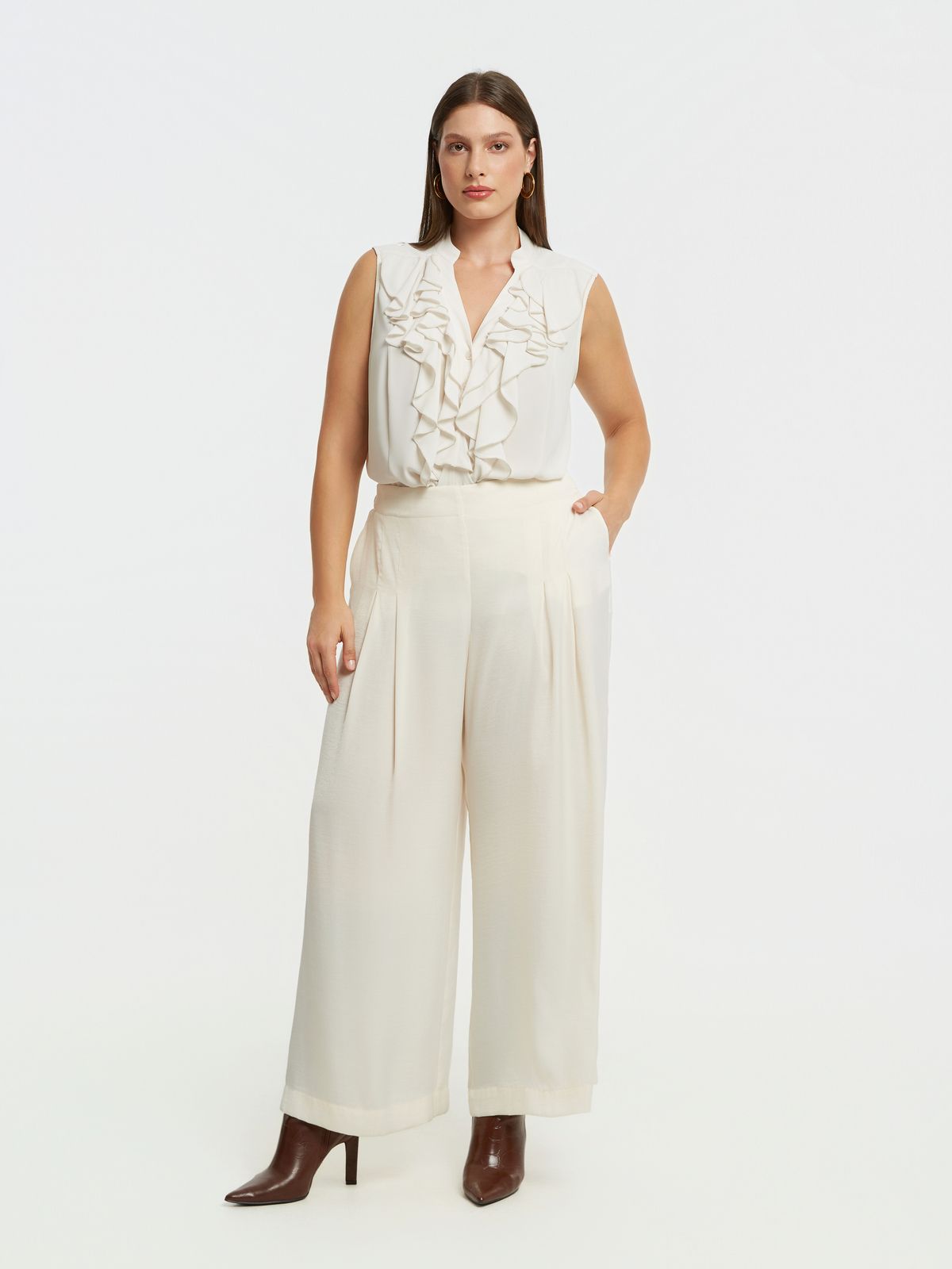 High-waisted satin wide-leg trousers