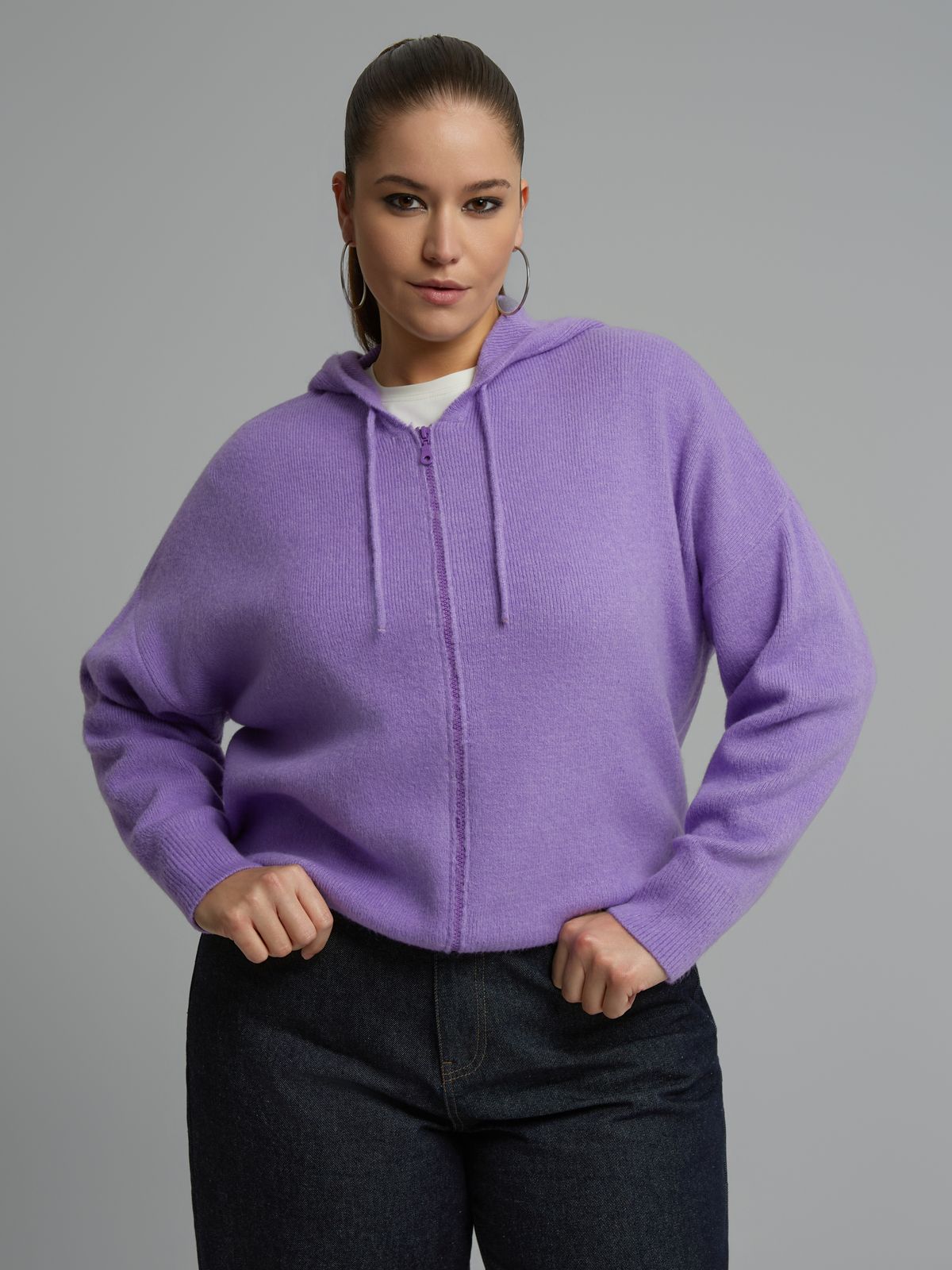 Hooded zip knit cardigan