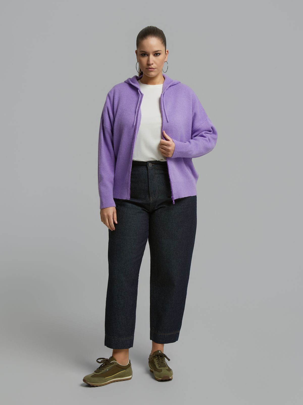 Hooded zip knit cardigan