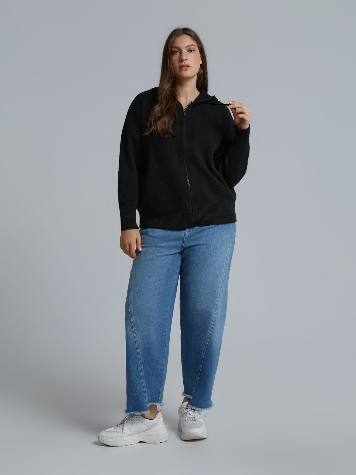 Hooded zip knit cardigan