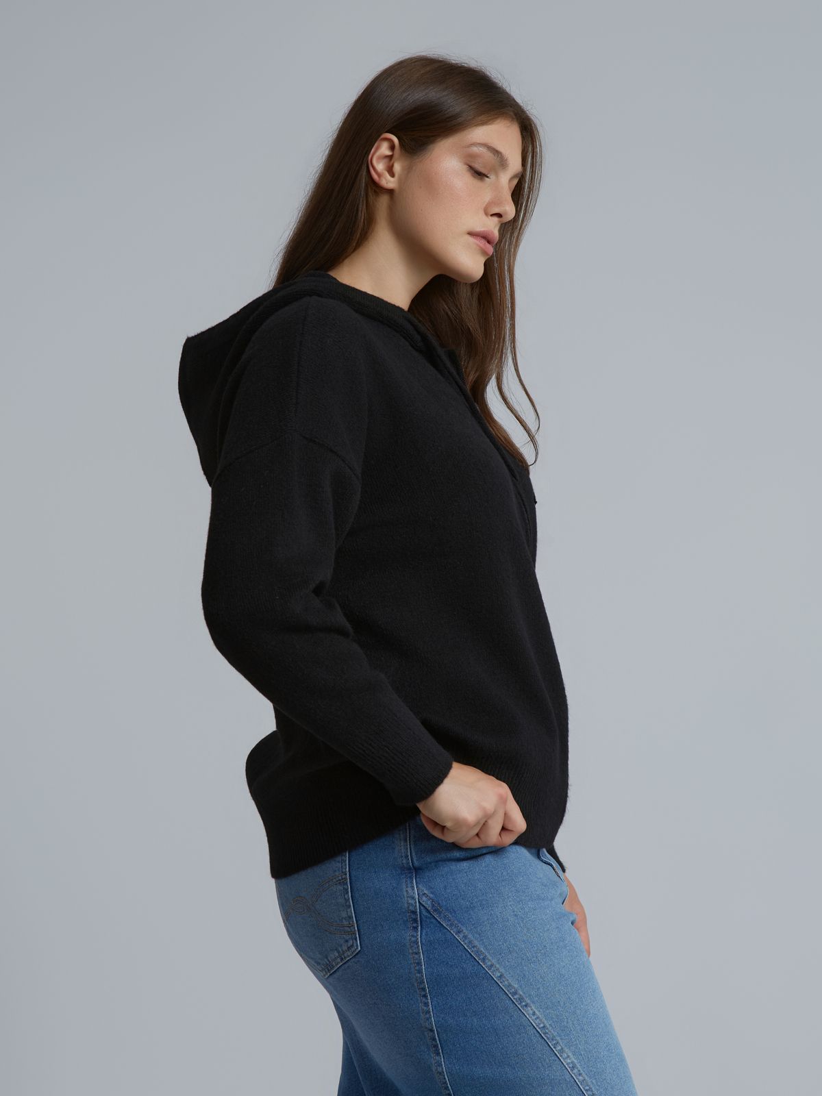 Hooded zip knit cardigan