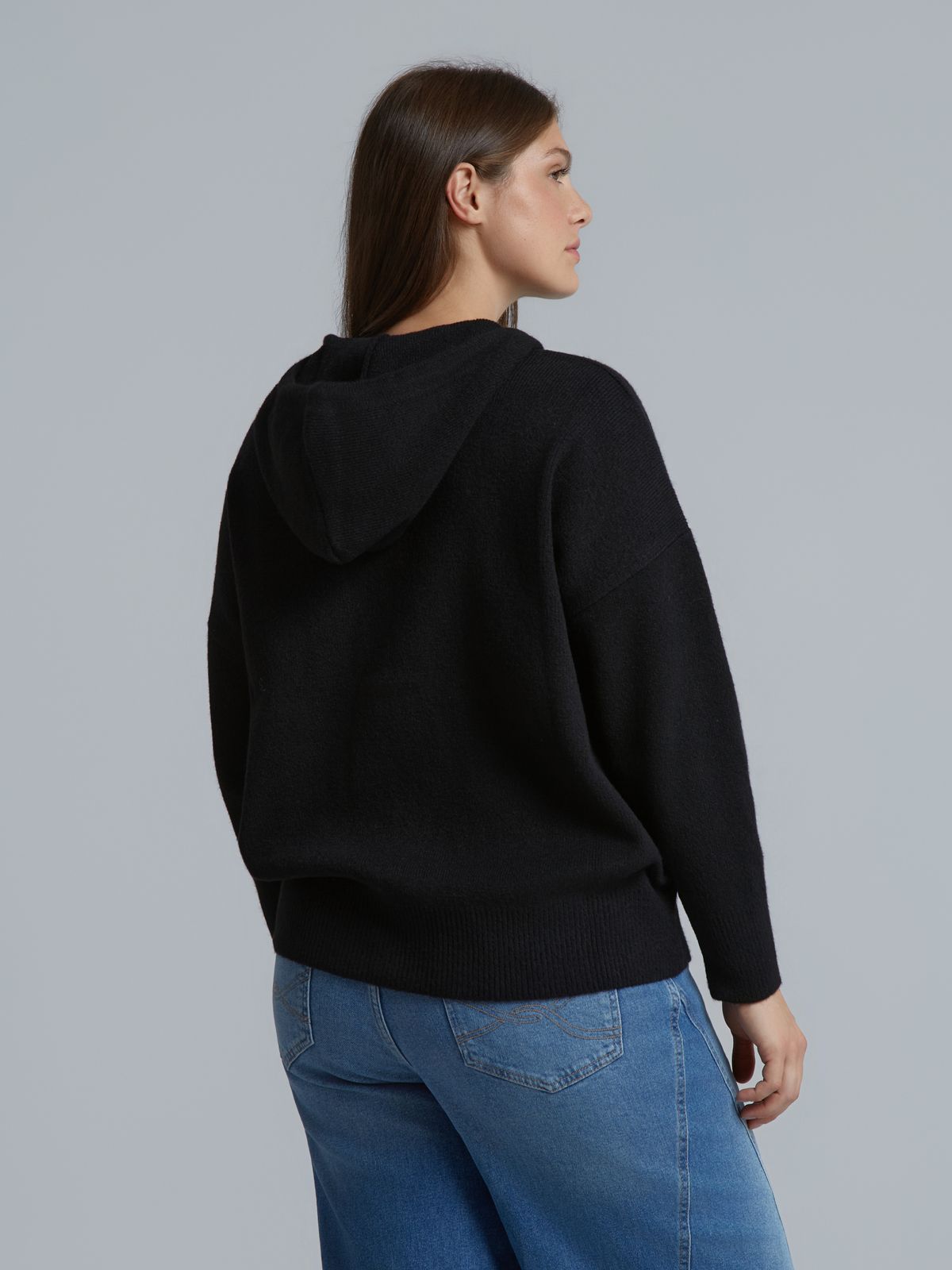 Hooded zip knit cardigan