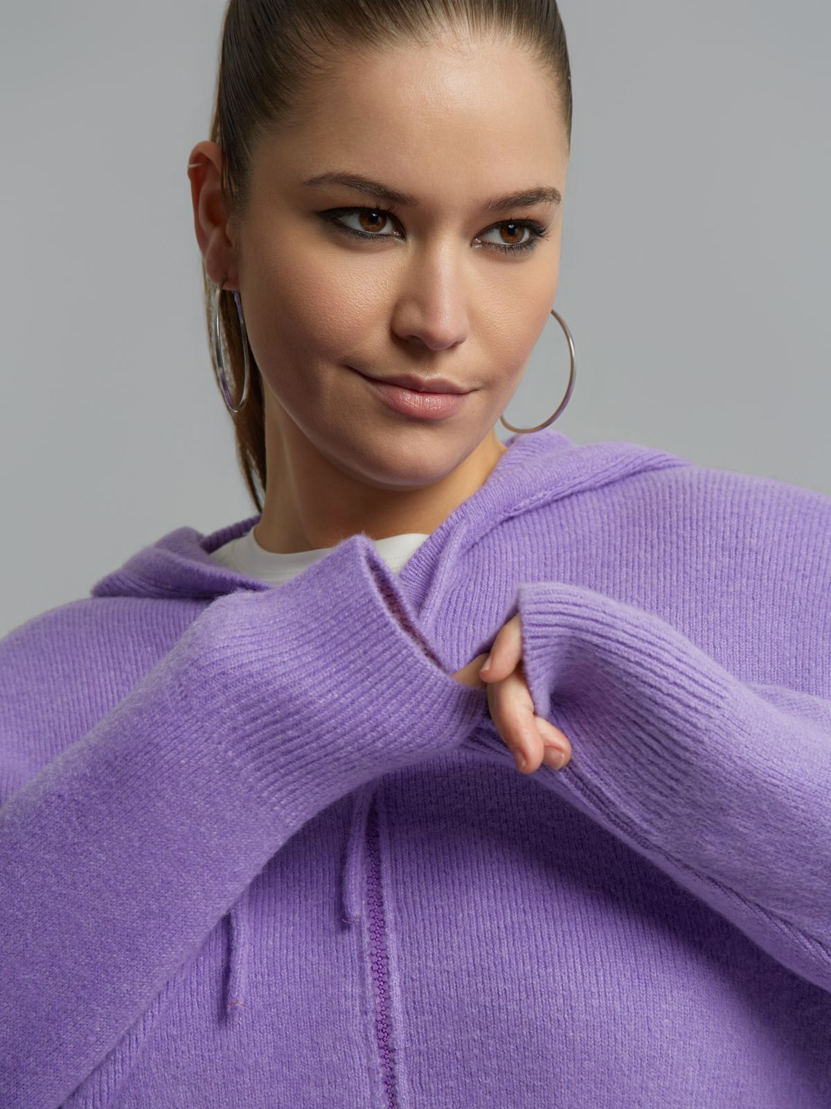 Hooded zip knit cardigan