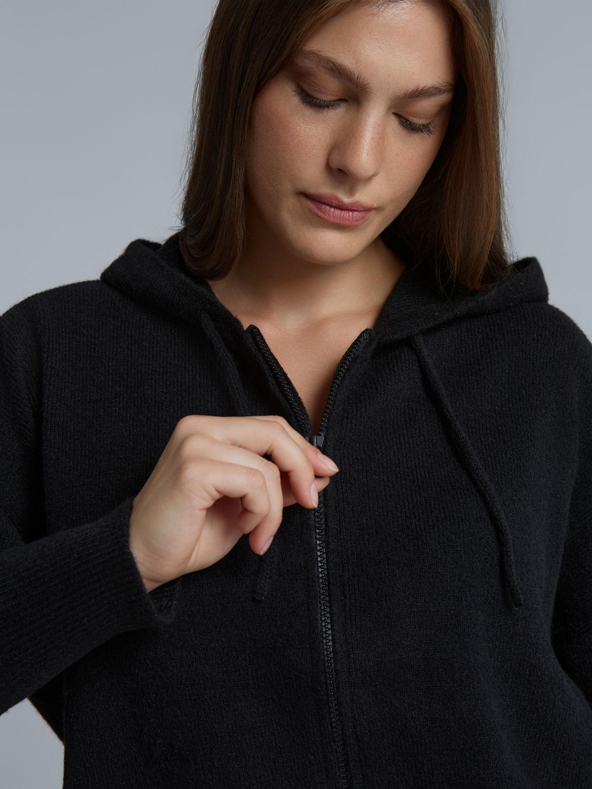 Hooded zip knit cardigan