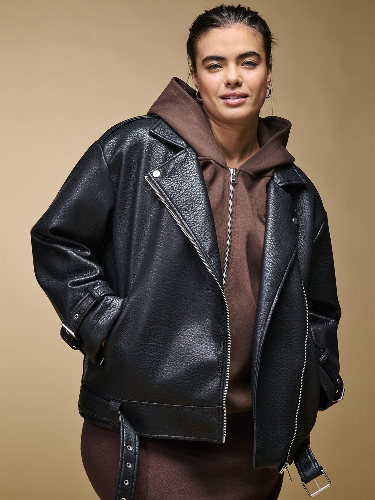Only Carmakoma Carsoft faux leather biker jacket Black