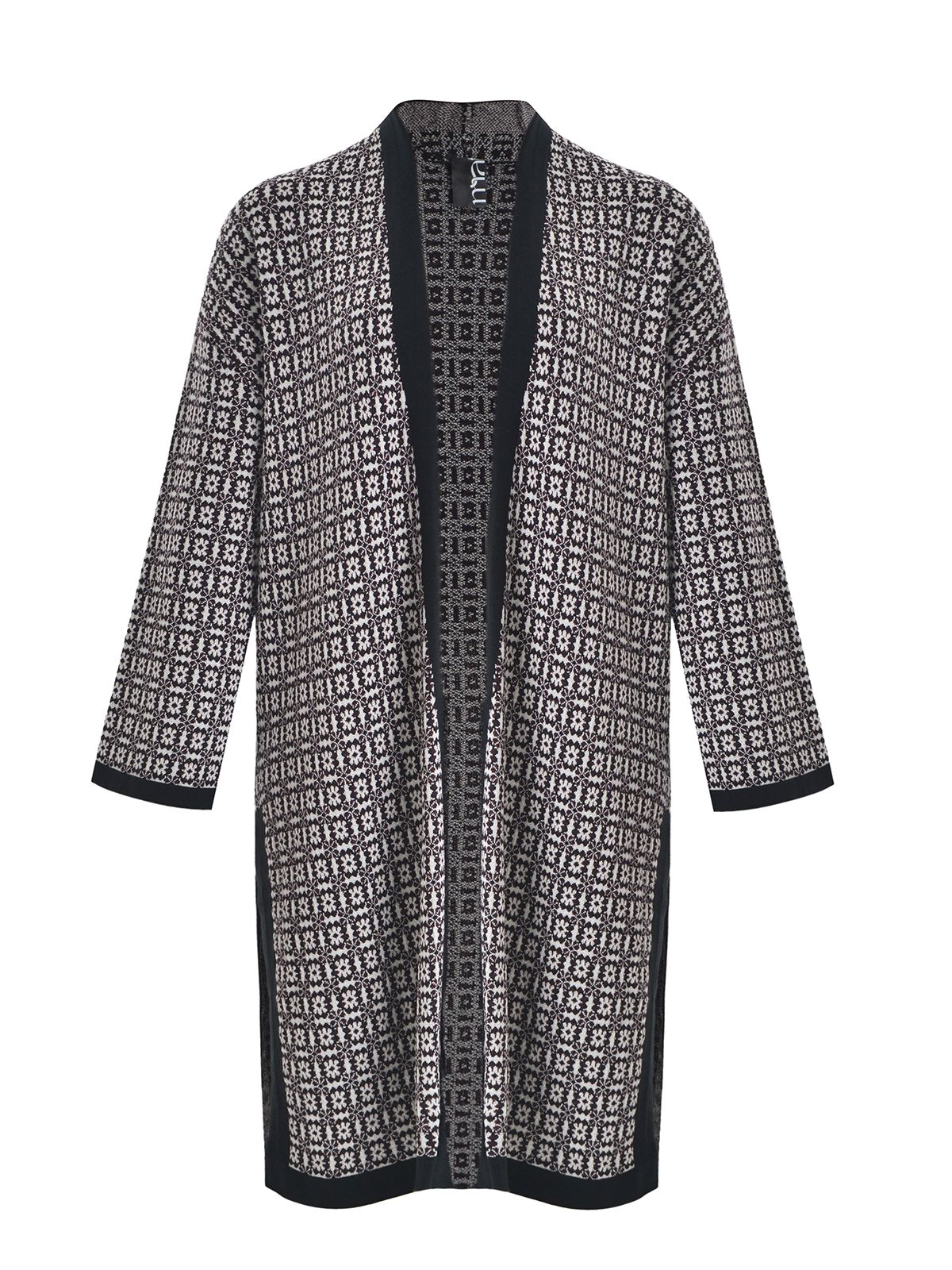 Mat Fashion Jacquard knit longline cardigan Burgundy, Floral Print