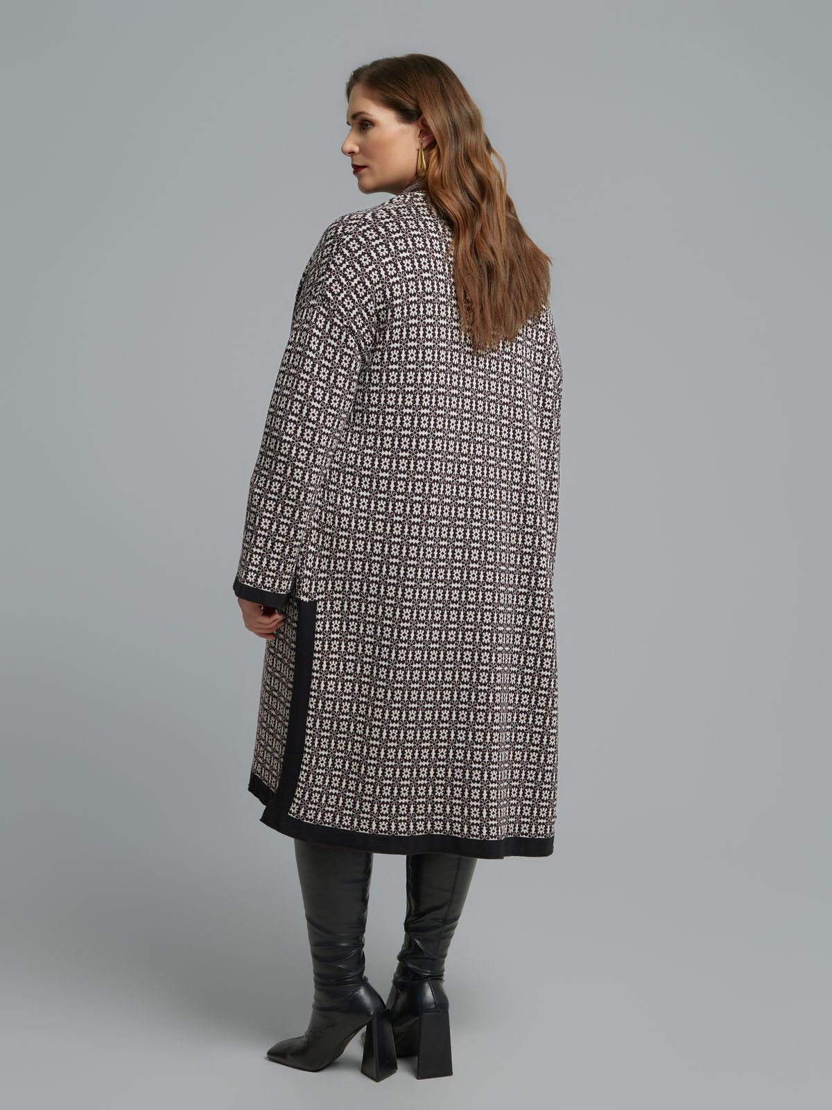 Jacquard knit longline cardigan