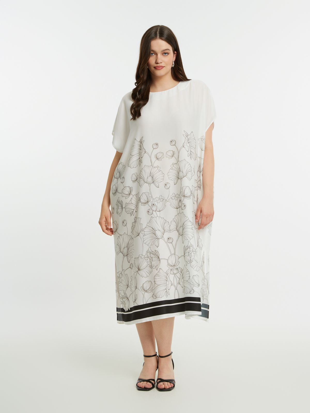 Satin floral print dress with contrast trim