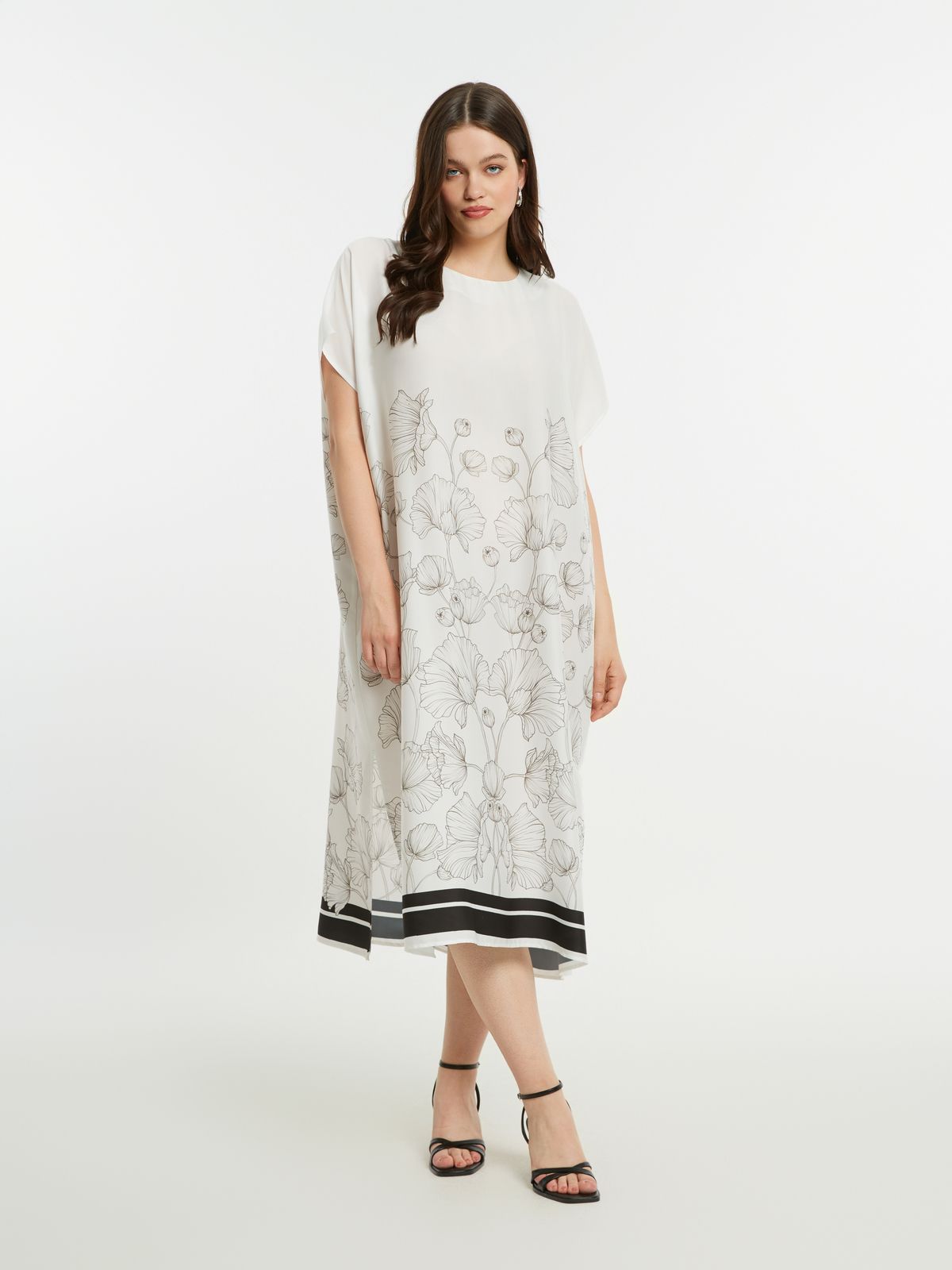 Satin floral print dress with contrast trim