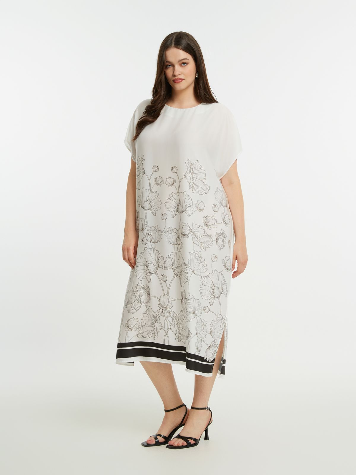 Satin floral print dress with contrast trim