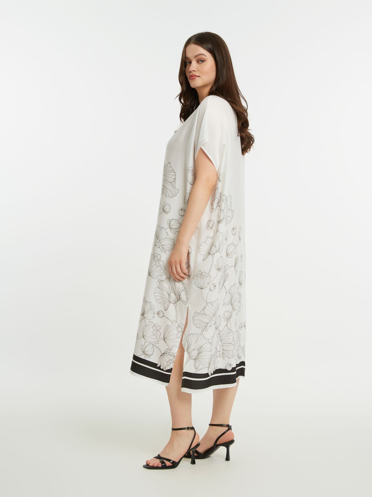 Satin floral print dress with contrast trim