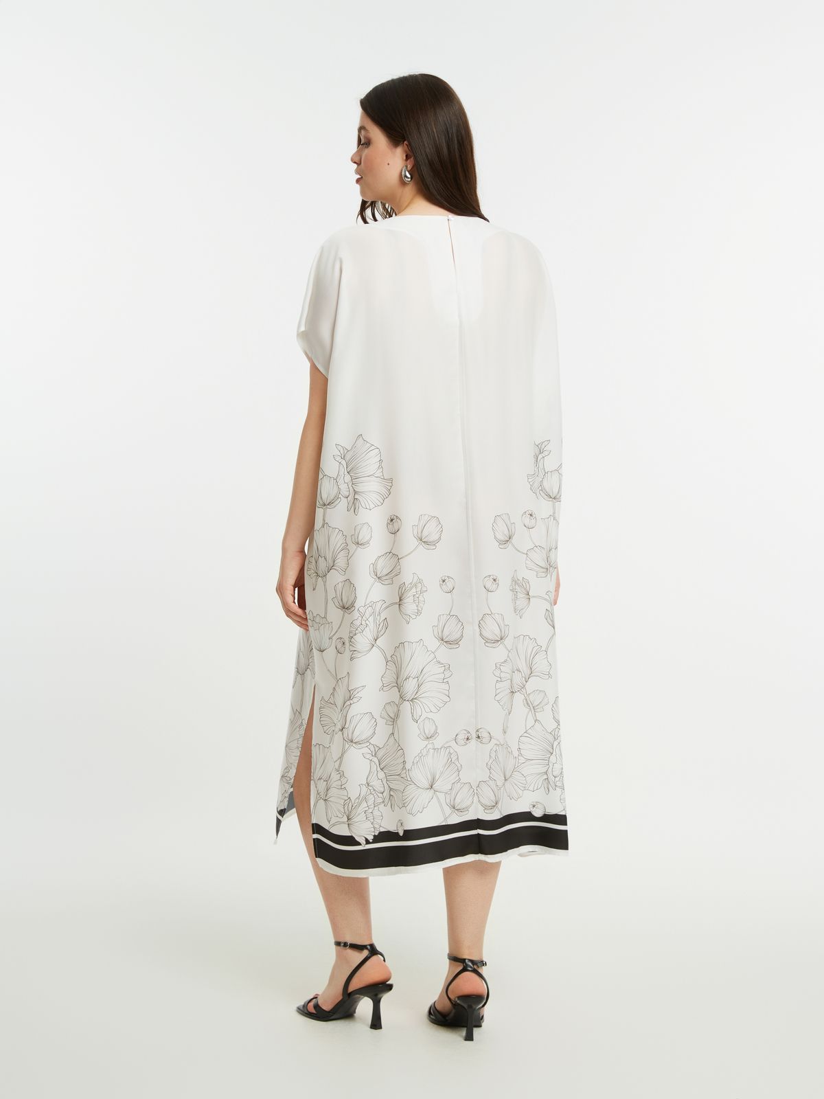 Satin floral print dress with contrast trim