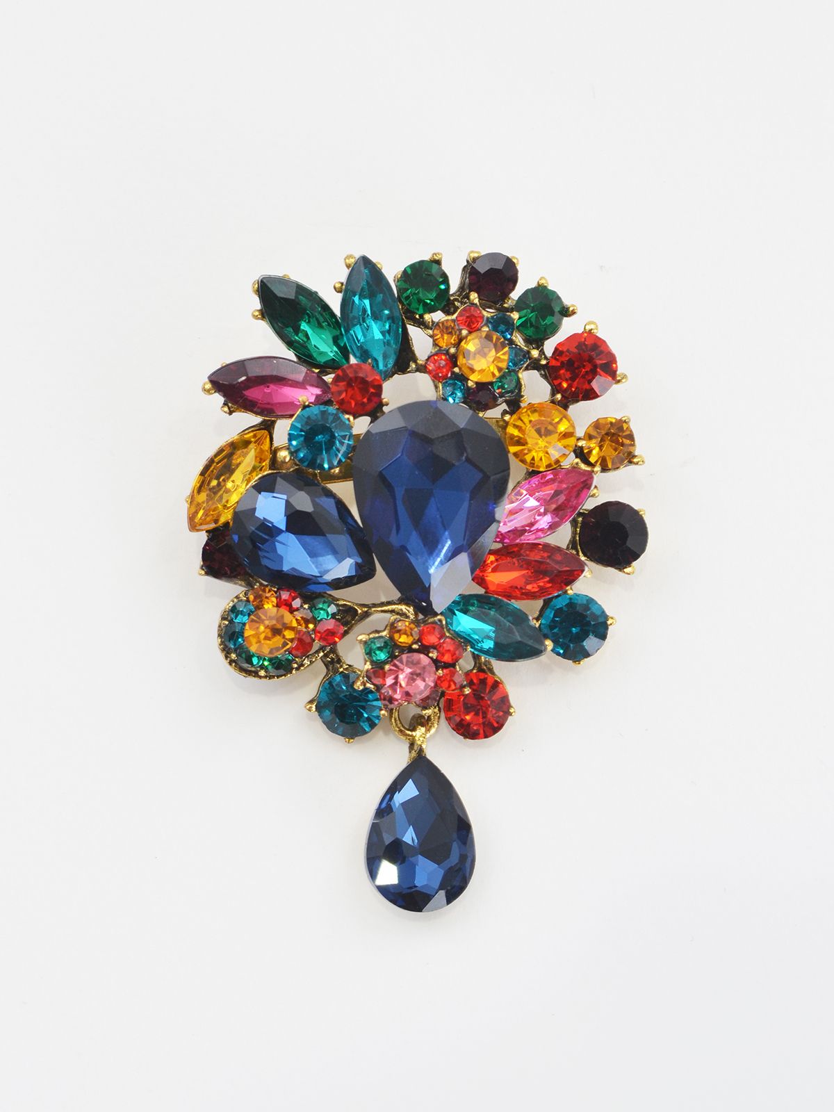 Teardrop multicolor crystal brooch