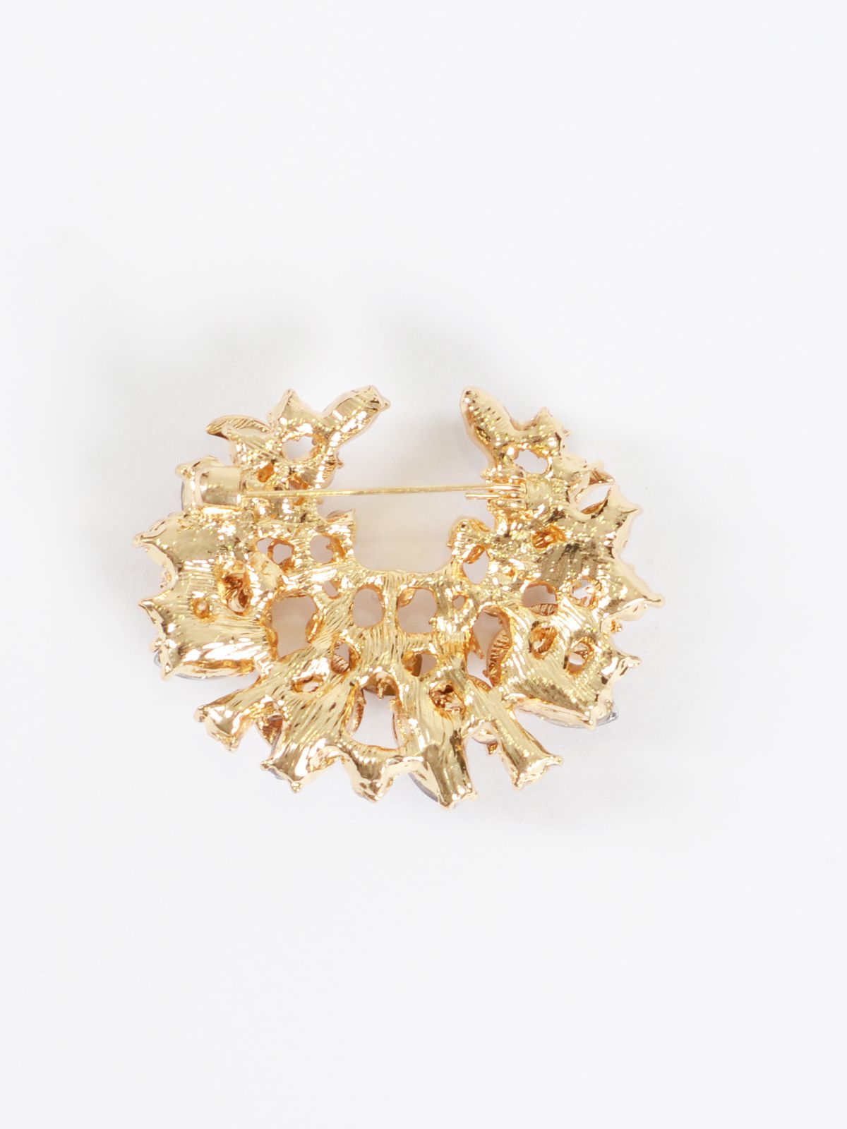 Gold-tone crescent moon crystal brooch