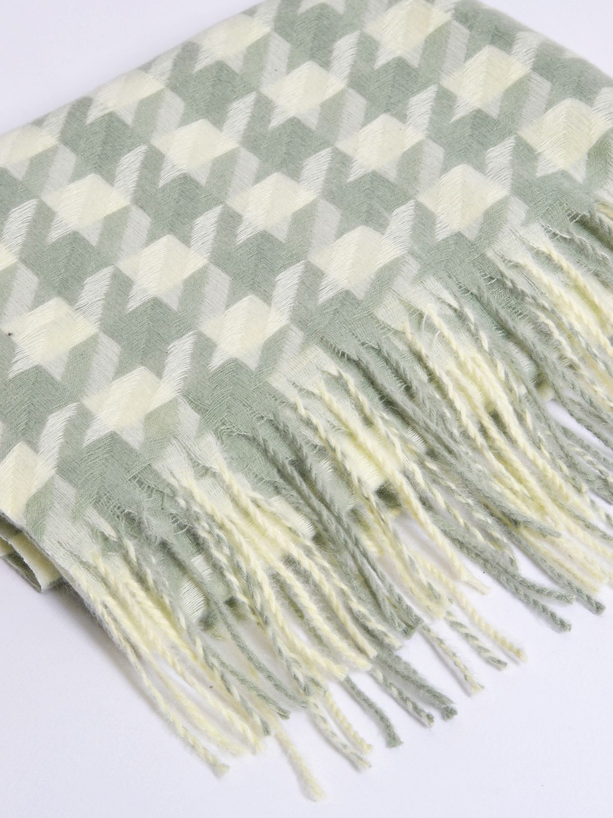Check patterned fringed scarf