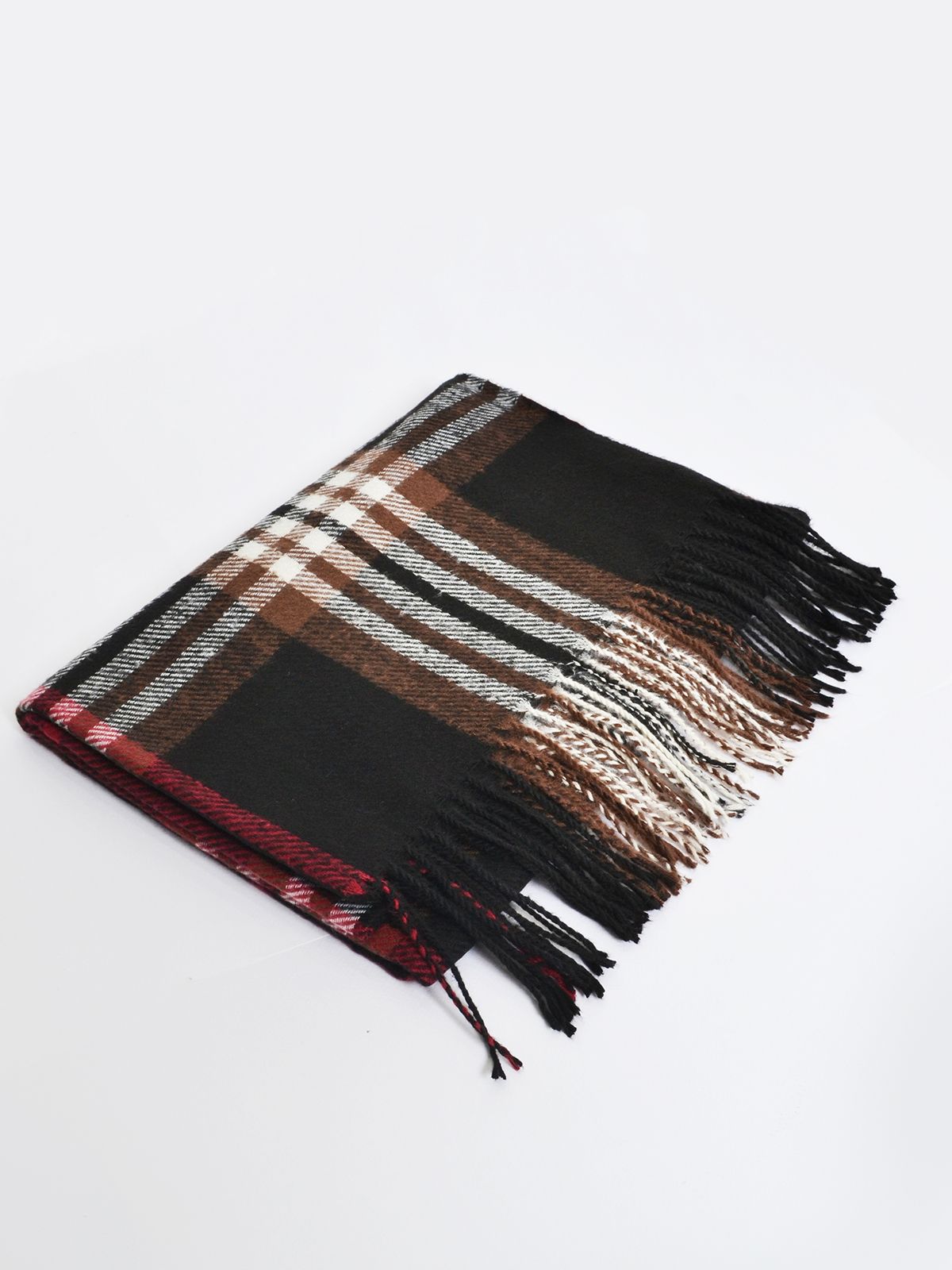 Plaid scarf with fringe