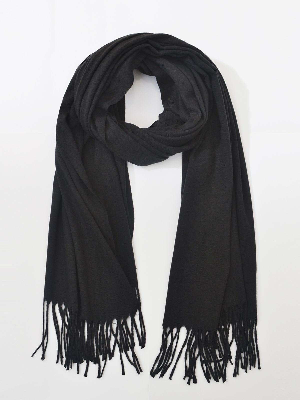 Black scarf with fringe detailing