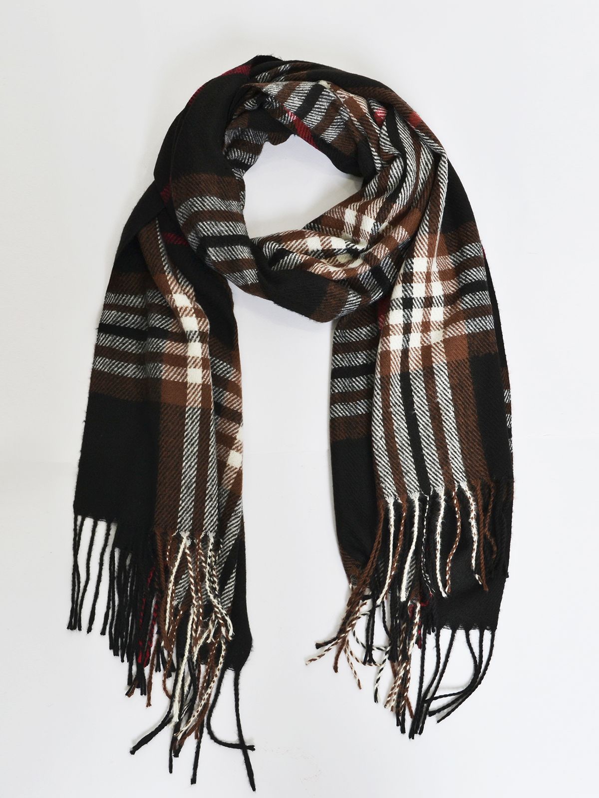 Plaid scarf with fringe