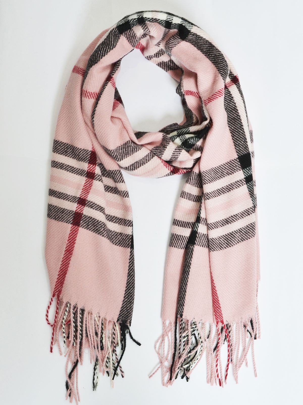 Plaid scarf with fringe