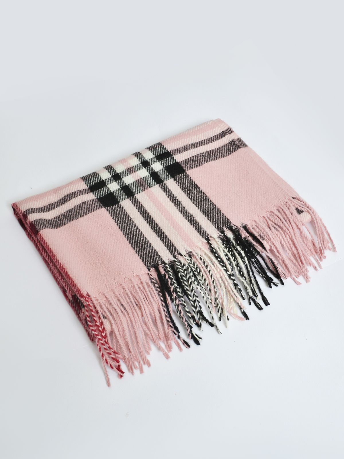 Plaid scarf with fringe