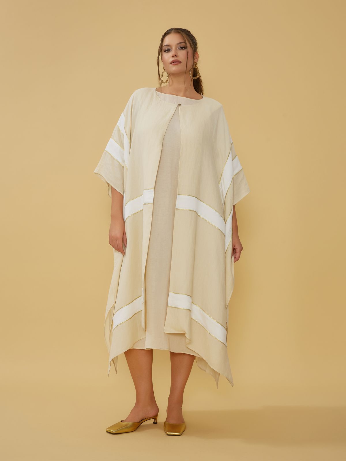 Two-tone linen/viscose kimono