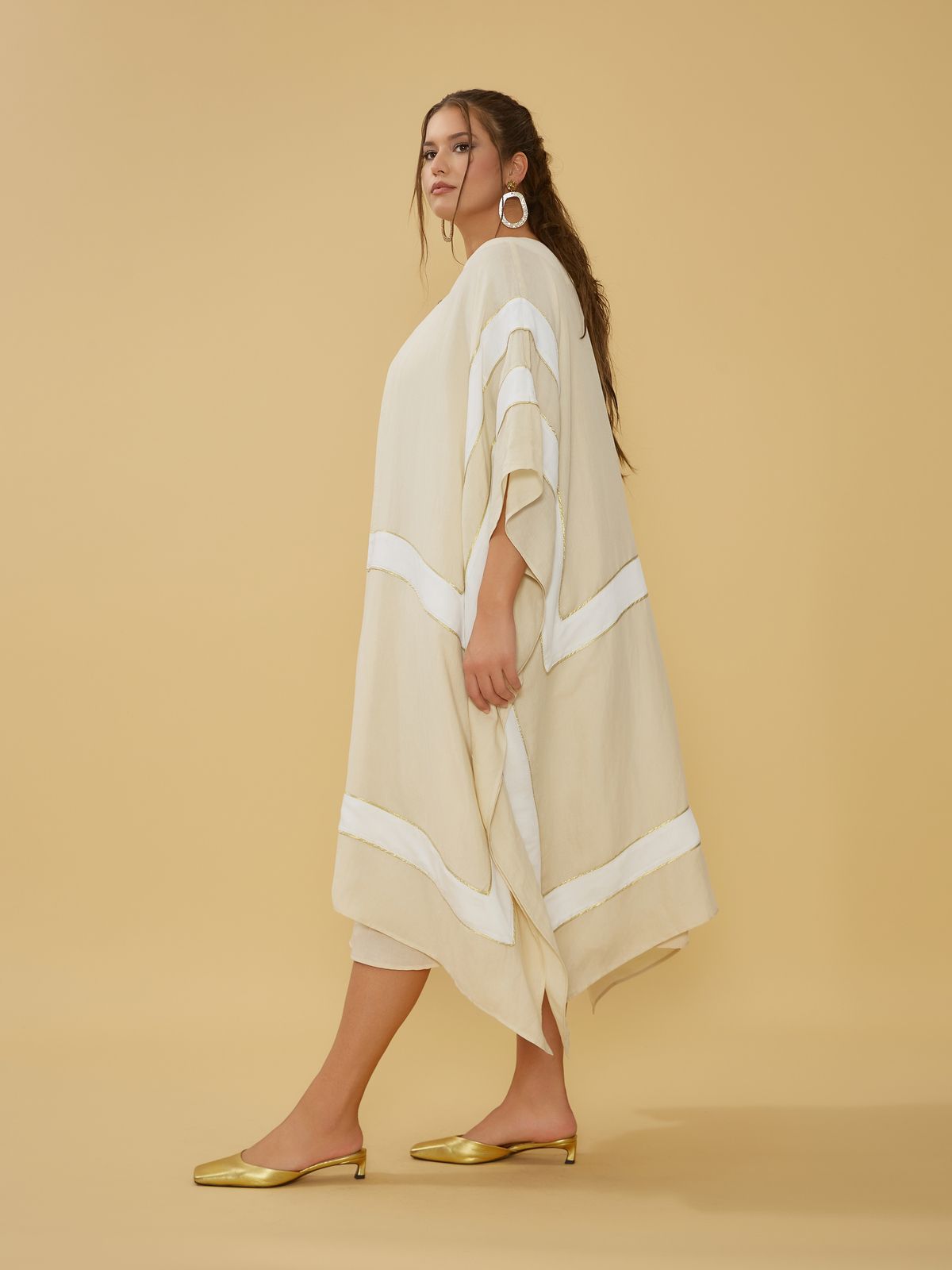 Two-tone linen/viscose kimono