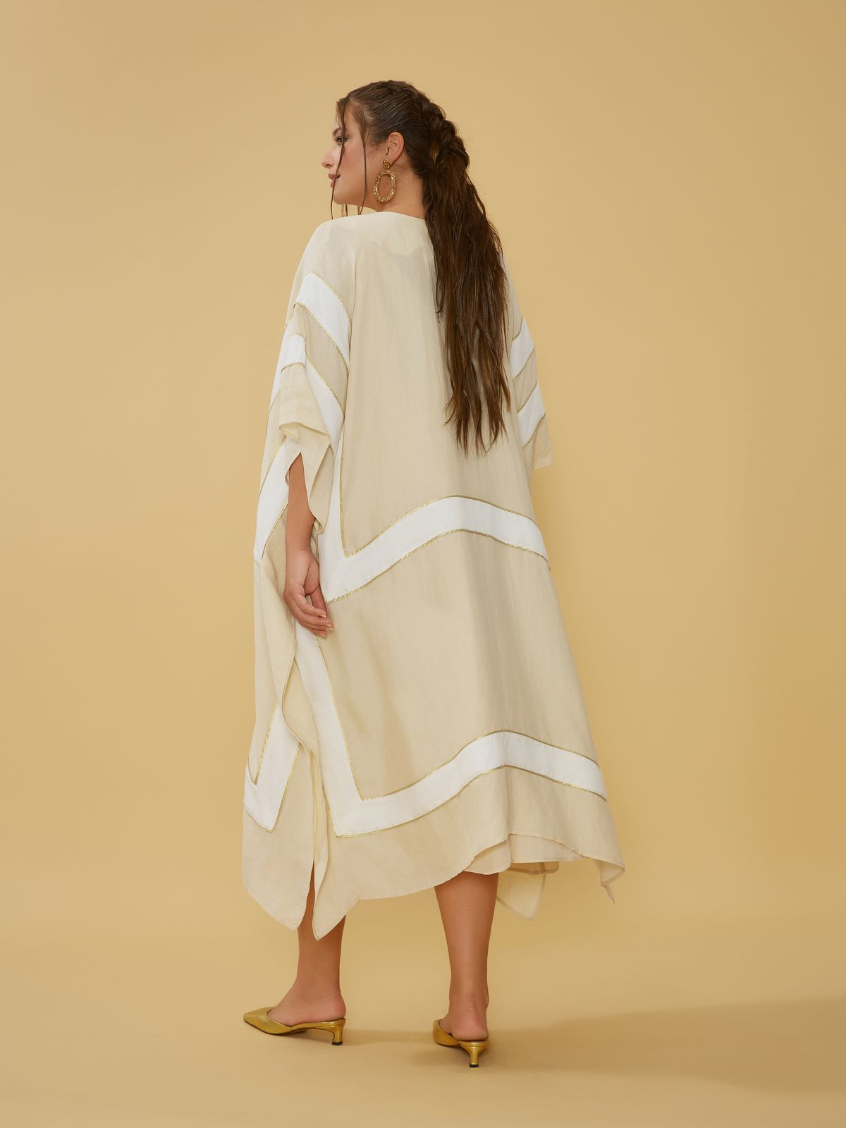 Two-tone linen/viscose kimono