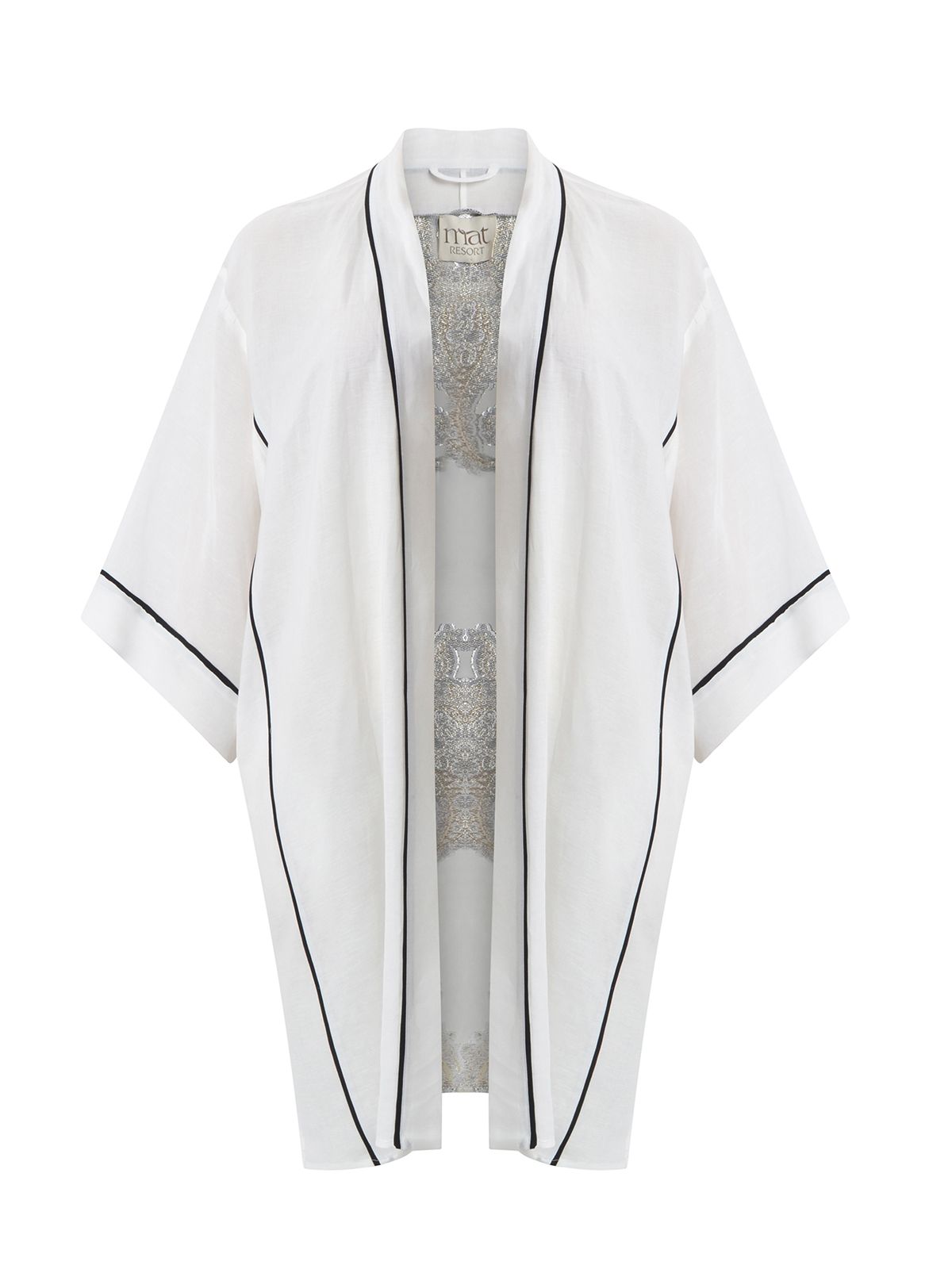 Linen-blend kimono with sheer back panel