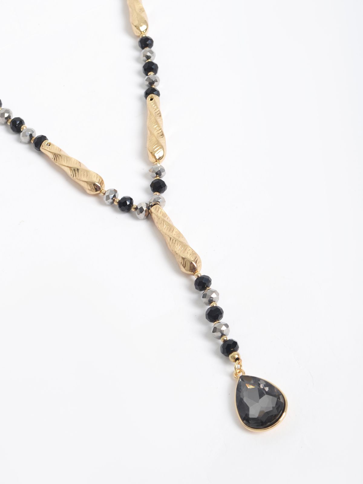 Beaded necklace with gold accents & teardrop pendant
