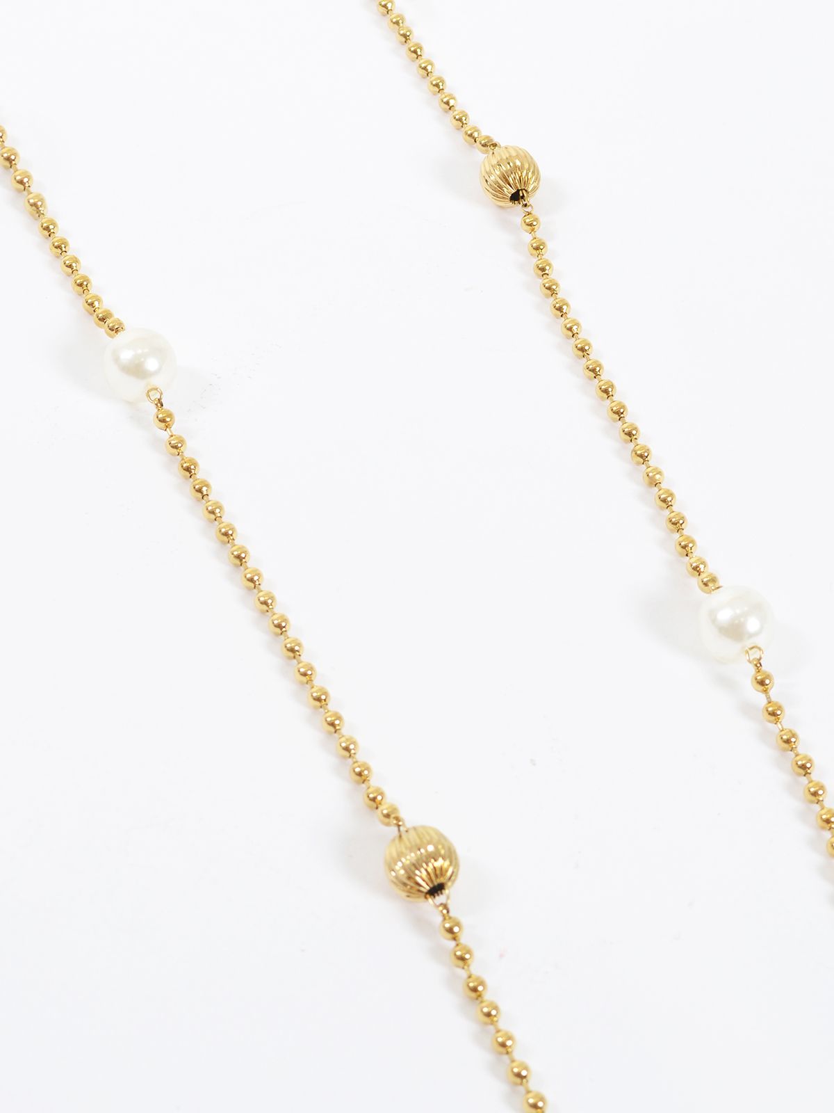 Long gold-tone chain necklace with pearl accents